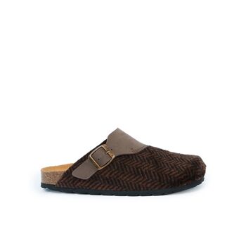 Babouche DIA en tissu et cuir marron pour HOMME. Code fournisseur MI9017 1