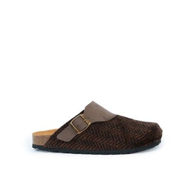 DIA slipper in brown fabric and leather for MEN. Supplier code MI9017
