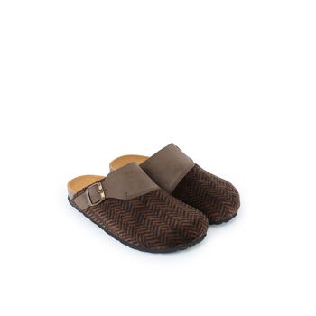 Babouche DIA en tissu et cuir marron pour HOMME. Code fournisseur MI9017 3