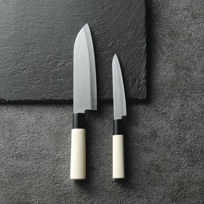 Coffret cadeau de 2 couteaux de cuisine japonais Santoku&Petty en acier inoxydable pour viande, poisson, légumes, coffret cadeau