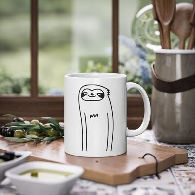 Taza divertida Cute Sloth, blanca, 325 ml / 11 oz Taza de café, taza de té para niños