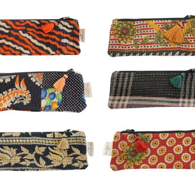 Set of 6 kantha pencil cases N°55