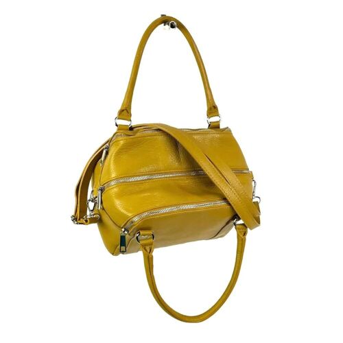 Bolso Bowling De Piel Italiana Para Mujer Con 3 Compartimentos