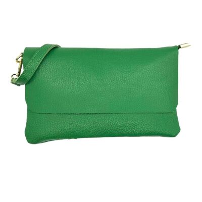 Grain Leather Envelope Bag with Flap and Zipper