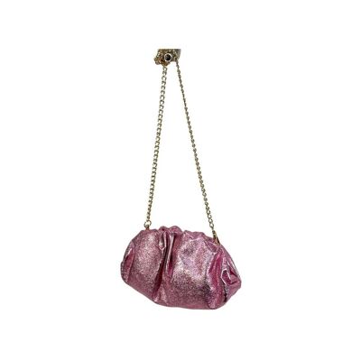 Quilted Leather Pouch Bag With Metallic Effect