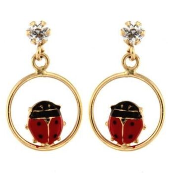 9K - Boucles d'oreilles pendantes en or coccinelle 1