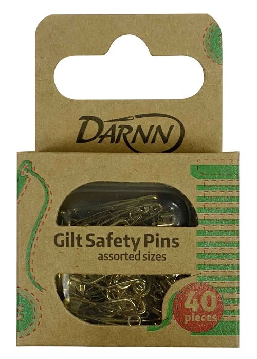 ASSORTED GILT SAFETY PINS (PACK 40), Assorted Sizes Safety Pins, Craft Pins, Gilt Clothing Pins in box, Sewing Crafting Home Office Pins