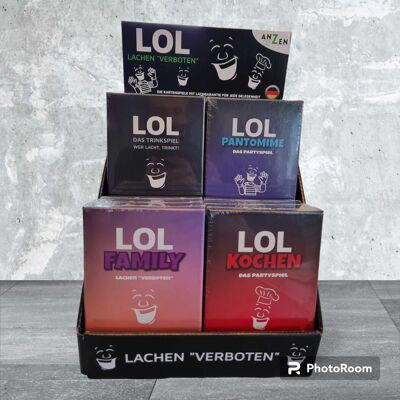 LOL games display | Sales display with 12 best-selling card games | 4x3 LOL games counter display | Card games | Party games | Board games | Gift idea | Gifts for women and men