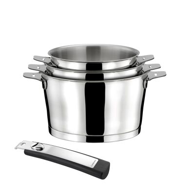 Asana - Set of 3 stainless steel 16/18 / 20cm saucepans with handle-CUISINOX