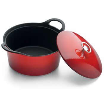 Volcan - Cocotte ronde 20cm fonte de fer émaillée rouge avec couvercle-CUISINOX 2