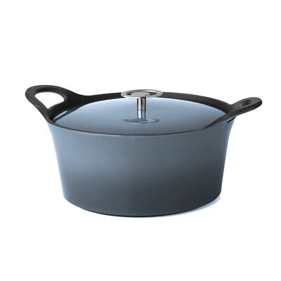 Volcan - Cocotte ronde 20cm fonte de fer émaillée bleue denim avec couvercle-CUISINOX