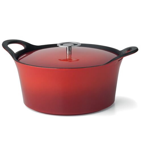 Volcan - Cocotte ronde 24cm fonte de fer émaillée rouge avec couvercle-CUISINOX