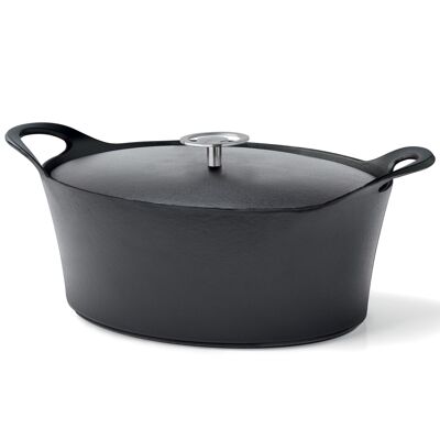 Volcan - Ovale Auflaufform 29cm schwarz emailliertes Gusseisen mit Deckel-CUISINOX