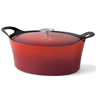 Volcan - Cocotte ovale 29cm fonte de fer émaillée rouge avec couvercle-CUISINOX