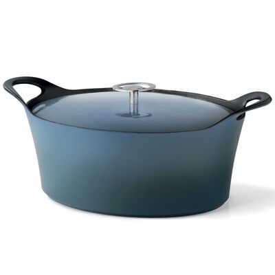 Volcan - Oval casserole dish 29cm cast iron enamelled denim blue with lid-CUISINOX