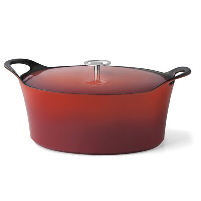 Volcan - Casseruola ovale 35cm ghisa smaltata rossa con coperchio-CUISINOX