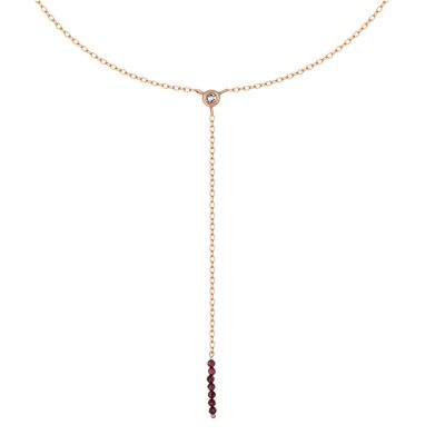 Y-Collier sautoir avec pierre naturelle GABRIELLE Doré & Grenat Rouge