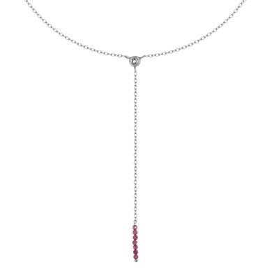 Collar Y-Long con piedra natural GABRIELLE Plata y Turmalina Rosa