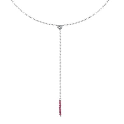 Y-Collier sautoir avec pierre naturelle GABRIELLE Argenté & Tourmaline Rose