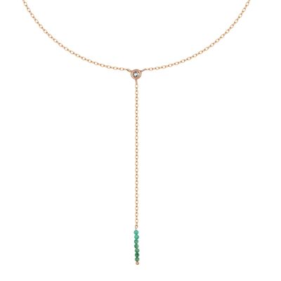 Y-Long necklace with natural stone GABRIELLE Golden & Emerald