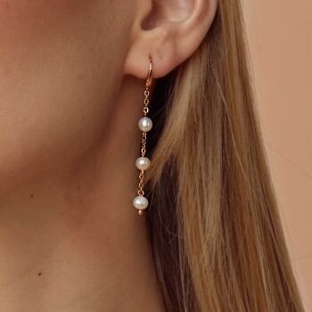 Boucles d'oreilles chaînettes IMPRESSION Doré & Perles de culture 3
