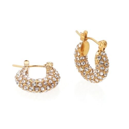 Boucles Oreilles Acier Anneau Pavé Strass Noël