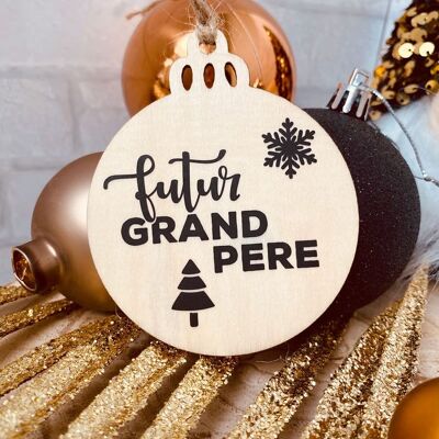 Boule de Noël en bois - annonce grossesse grand-père