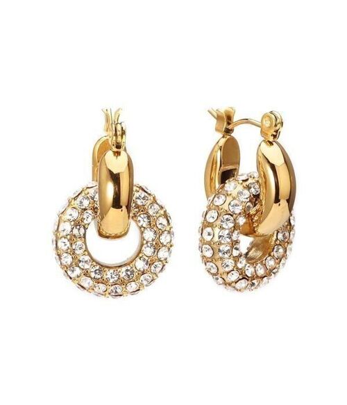 Boucles Oreilles Acier Anneau Entrelacé Poli Miroir Strass