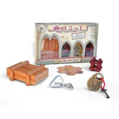 Breinbreker Leonardo's Set 5 in 1 (2 x hout, 2 x metaal e 1 x wiskundig), Logica Giochi, LG002