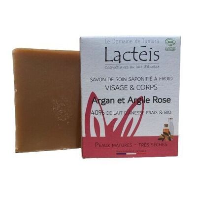 COSMOS ORGANIC soap with 40% fresh and ORGANIC donkey milk - Cold saponified - Argan and pink clay