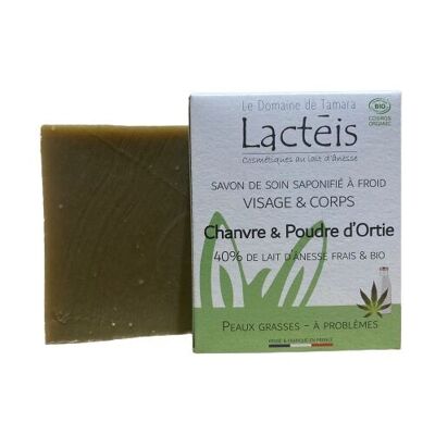 COSMOS ORGANIC soap with 40% fresh and ORGANIC donkey milk - Cold saponified - Hemp, mint and nettle powder