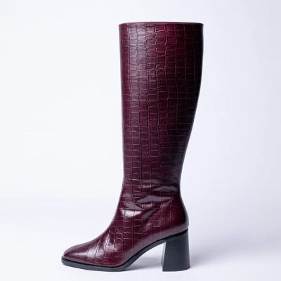 CROC EMBOSSED BURGUNDY RED LEATHER BOOTS