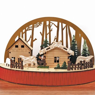 WOODEN VILLAGE MODEL WITH BEAR