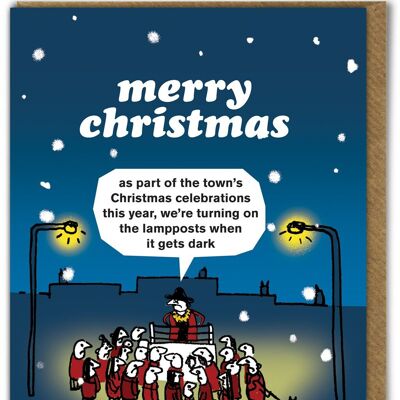 Tarjeta de Navidad divertida: poste de luz navideña de Modern Toss