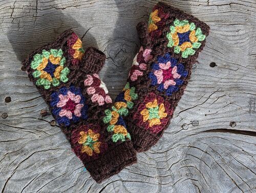 Chocolate - Vintage Style Crocheted Fingerless Mitts