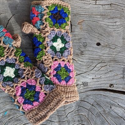 Taupe - Vintage Style Crocheted Fingerless Mitts