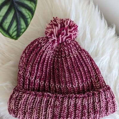 Fisherman's Rib Knit Beanie Hat - Red/Pink