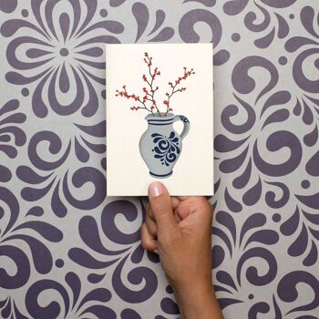 Carte postale Bembel avec arbuste Ilex - carte solide en carton de pâte mécanique avec un vase Bembel de Hesse 2