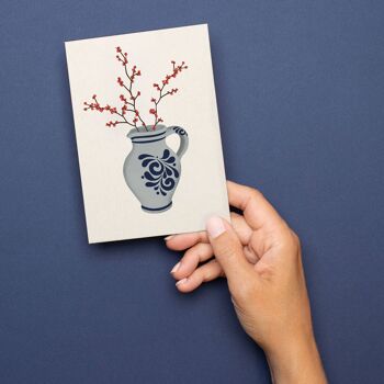 Carte postale Bembel avec arbuste Ilex - carte solide en carton de pâte mécanique avec un vase Bembel de Hesse 3