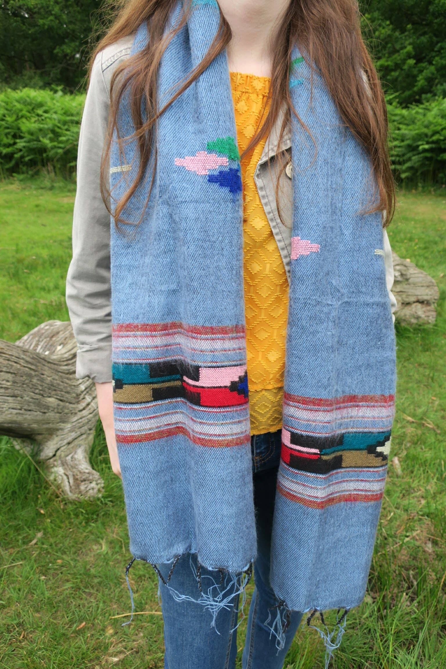 Santa Fe - Sciarpa oversize stile Boho - Blu cielo