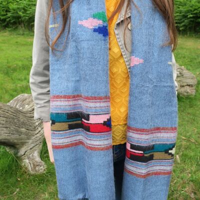 Santa Fe - Boho Style Oversized Scarf - Sky Blue