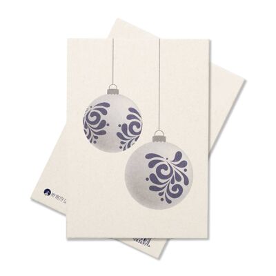 Postal con bolas de árbol de Bembel: tarjeta estable de cartón molido con adornos de árbol de arpillera