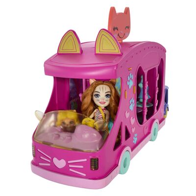 Mattel – HPB34 – Enchantimals – Modeauto mit Anhänger – 15 cm große Puppe – 25 Zubehörteile