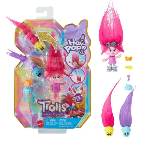 Mattel - HNF10 - Dreamworks – Les Trolls 3 – Hair Pops – Poupée Reine Poppy