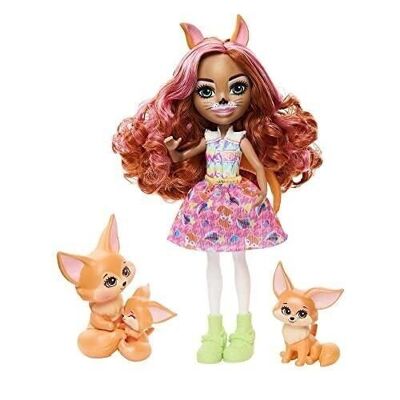 Mattel - HNT60 - ENCHANTIMALS - Enchanted Gala Fox Filigree Doll Box with Perk and 2 Animal Figures, with Skirt and Removable Accessories, 15 Cm, Children's Toy, From 4 Years