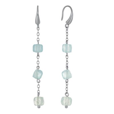 Boucles d'oreilles chaînettes avec pierre naturelle IMPRESSION Argenté & Aigue-marine