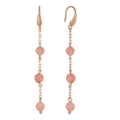 Chain earrings with natural stone PRINT Gold & Pink Opal