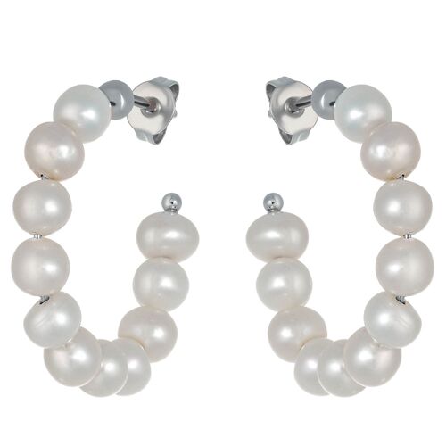 Boucles d'oreilles Créoles perle IMPRESSION Argenté & Perles de culture