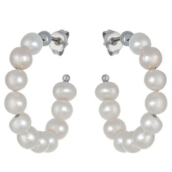 Boucles d'oreilles Créoles perle IMPRESSION Argenté & Perles de culture 1