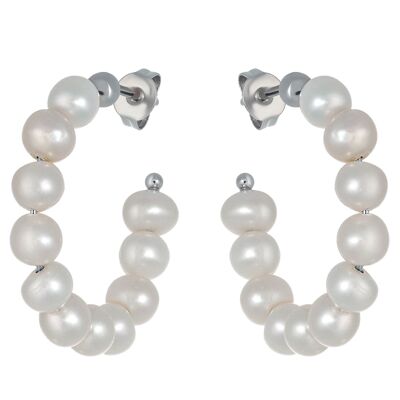 IMPRESSION Pearl Hoop Earrings Silver & Cultured Pearls